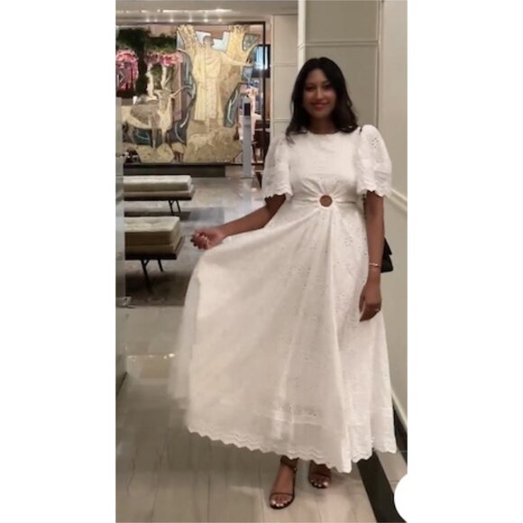 PETAL & PUP Merletto Short Sleeve Cutout Eyelet Maxi Dress in White Size Small - Picture 15 of 15
